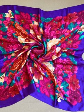 Echo, 100% Silk Floral Purple Scarf